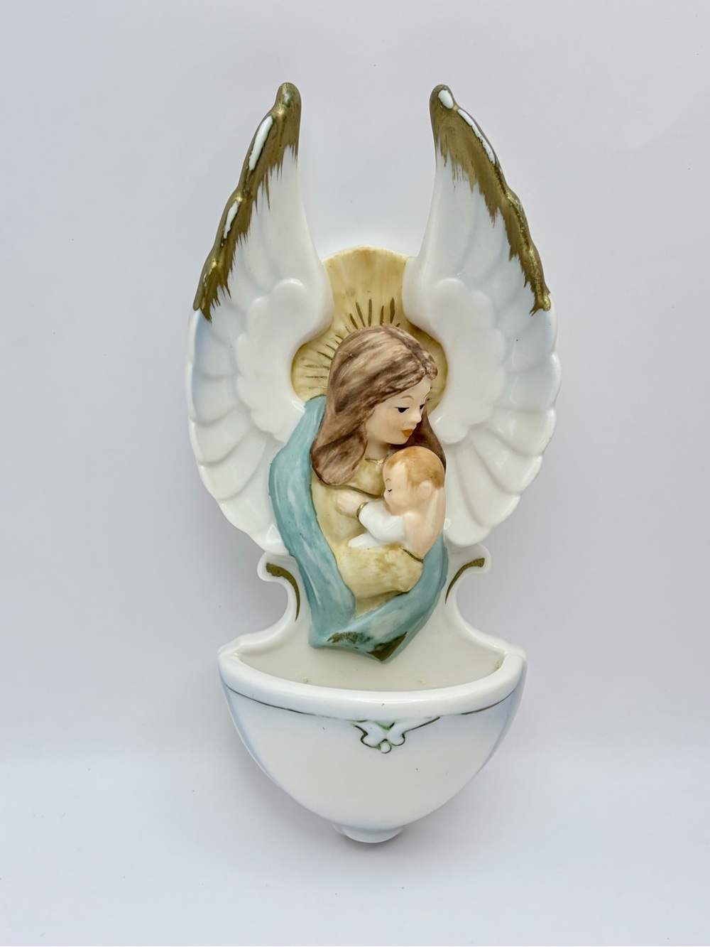 Vintage Goebel Porcelain Holy Water Font Angel Holding Baby #49-016-01-7 Sticker